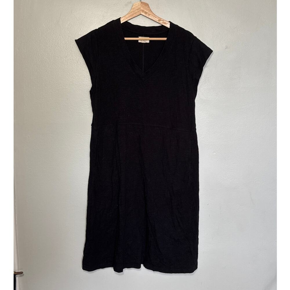Women's Size L Pact Black T-Shirt V-Neck Dress Organic Cotton Pockets Natural - Picture 2 of 8